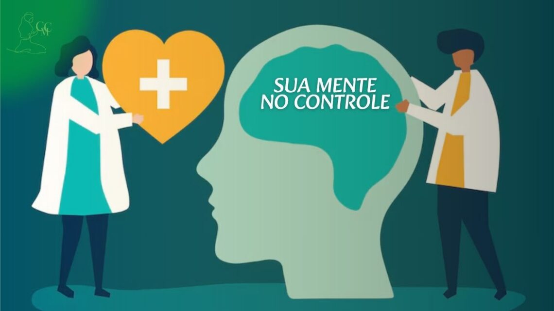 Uma cabeça humana com ícones de redes sociais flutuando ao redor, alguns brilhantes e outros em tons mais escuros, simbolizando o impacto das redes sociais na saúde mental. Pode haver um símbolo de equilíbrio ou uma balança.