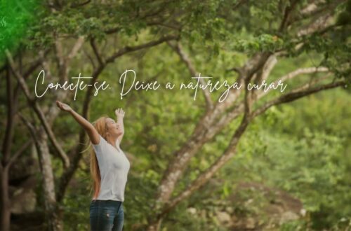 Pessoa praticando Shinrin-Yoku em floresta exuberante.