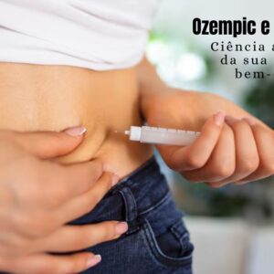 Uma balança digital indicando perda de peso, com um frasco de medicamento injetável (tipo caneta) e símbolos de alimentação saudável ao fundo, representando os benefícios dos Ozempic e similares para a saúde e controle de peso.