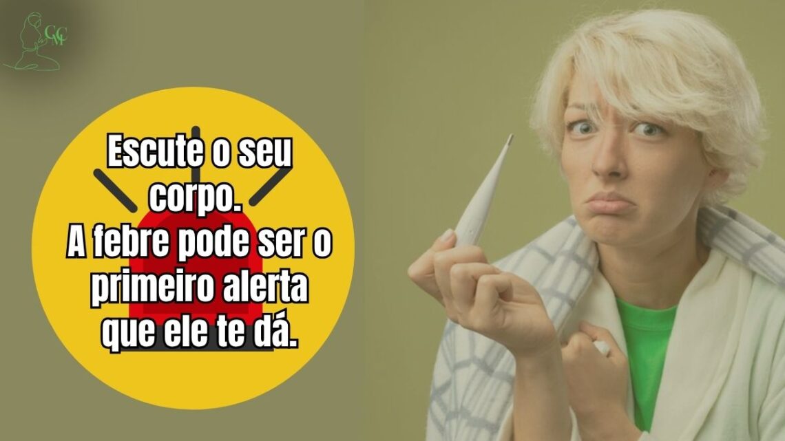 Adulto medindo a temperatura com termômetro em casa durante quadro de febre