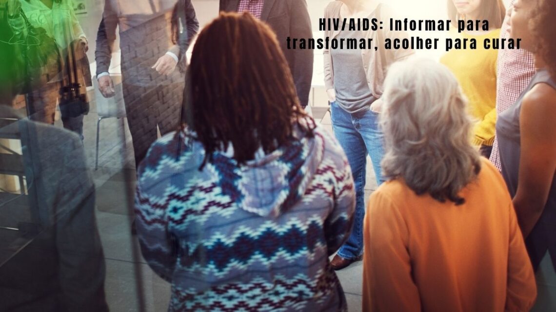Pessoas conversando sobre saúde, simbolizando apoio e informação sobre HIV/AIDS.
