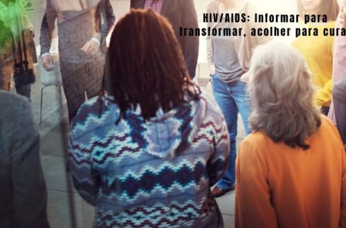 Pessoas conversando sobre saúde, simbolizando apoio e informação sobre HIV/AIDS.