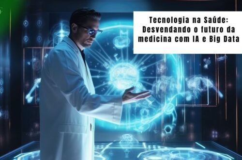 Gráfico digital conectando dados de saúde com ícones de IA, representando o futuro da tecnologia na saúde.