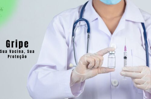 Pessoa recebendo a vacinação contra a gripe em um ambiente de saúde.