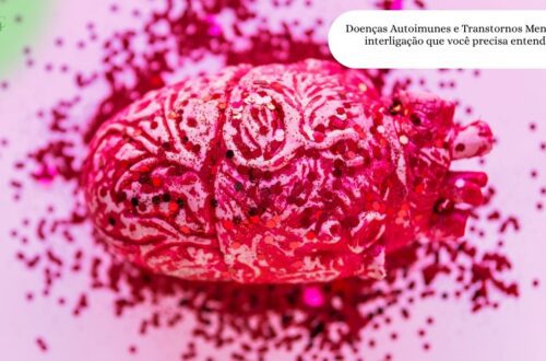 Cérebro conectado a um sistema imunológico, simbolizando a ligação entre doenças autoimunes e transtornos mentais.