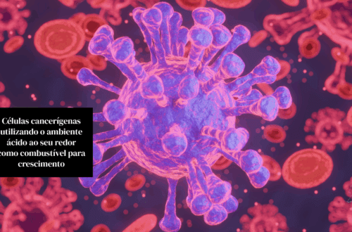 alternativo da imagem: “Representação artística do microambiente tumoral mostrando células cancerígenas em um ambiente ácido.