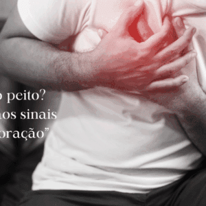 Pessoa segurando o peito com expressão de preocupação, alerta para saúde cardíaca”